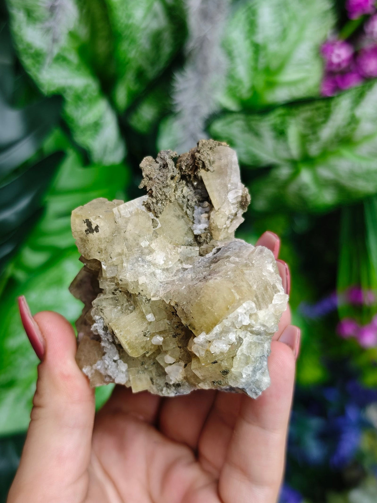 Yellow Fluorite with Pyrite & Quartz Specimen