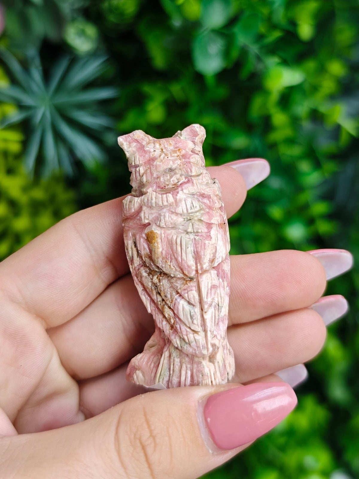 Rhodochrosite Owl Carving