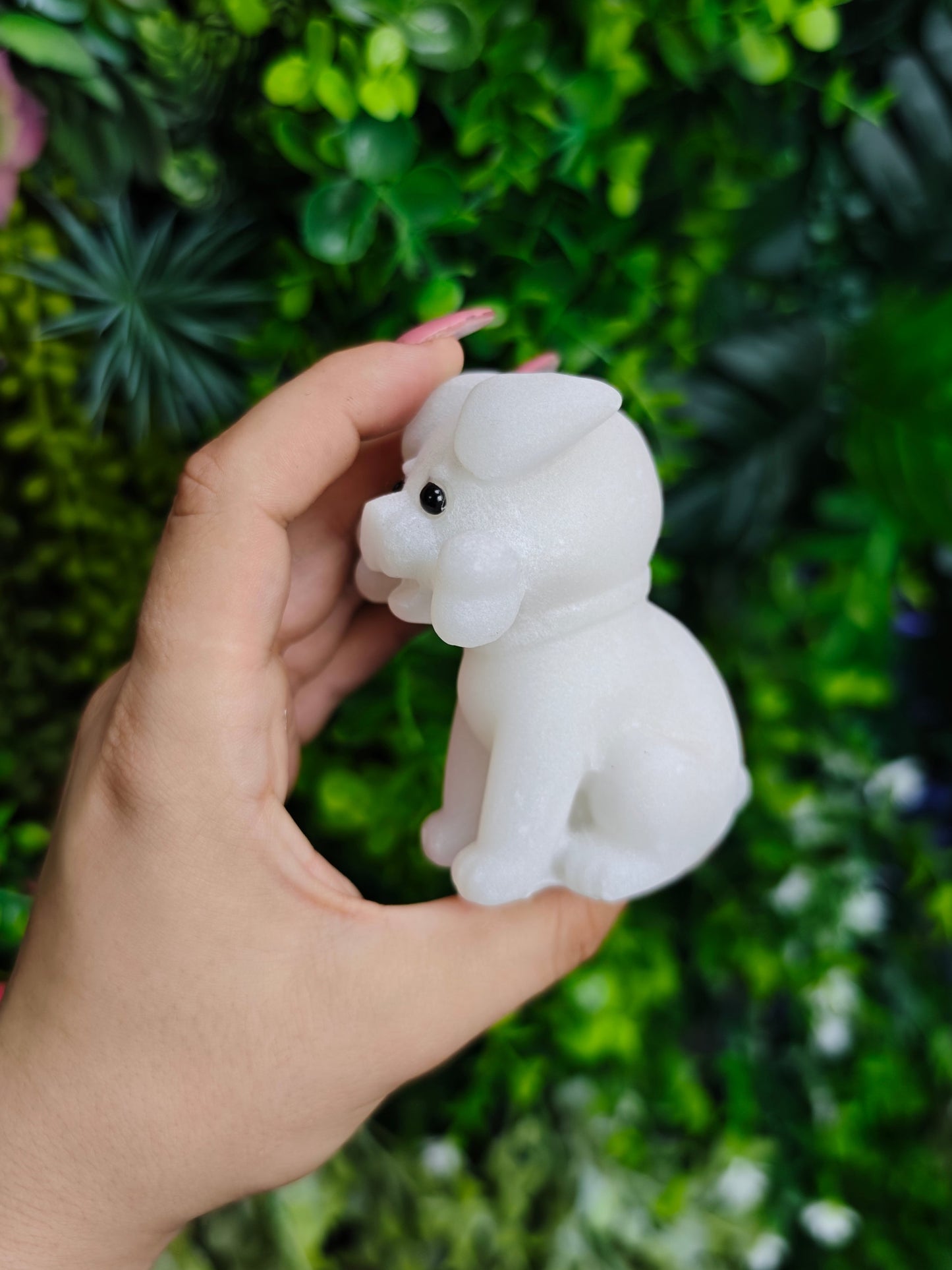 White Jade Dog With Bone Carving