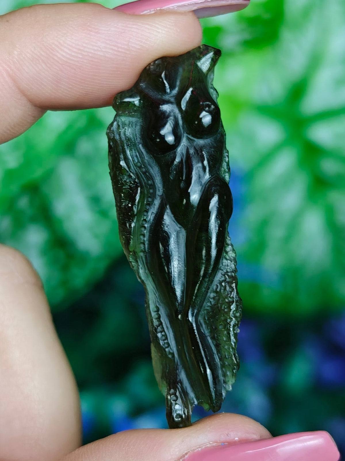 Moldavite Goddess Body Carving