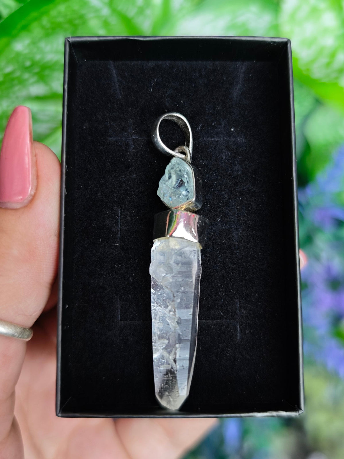 Aquamarine and Lemurian Quartz Sterling Silver Pendant