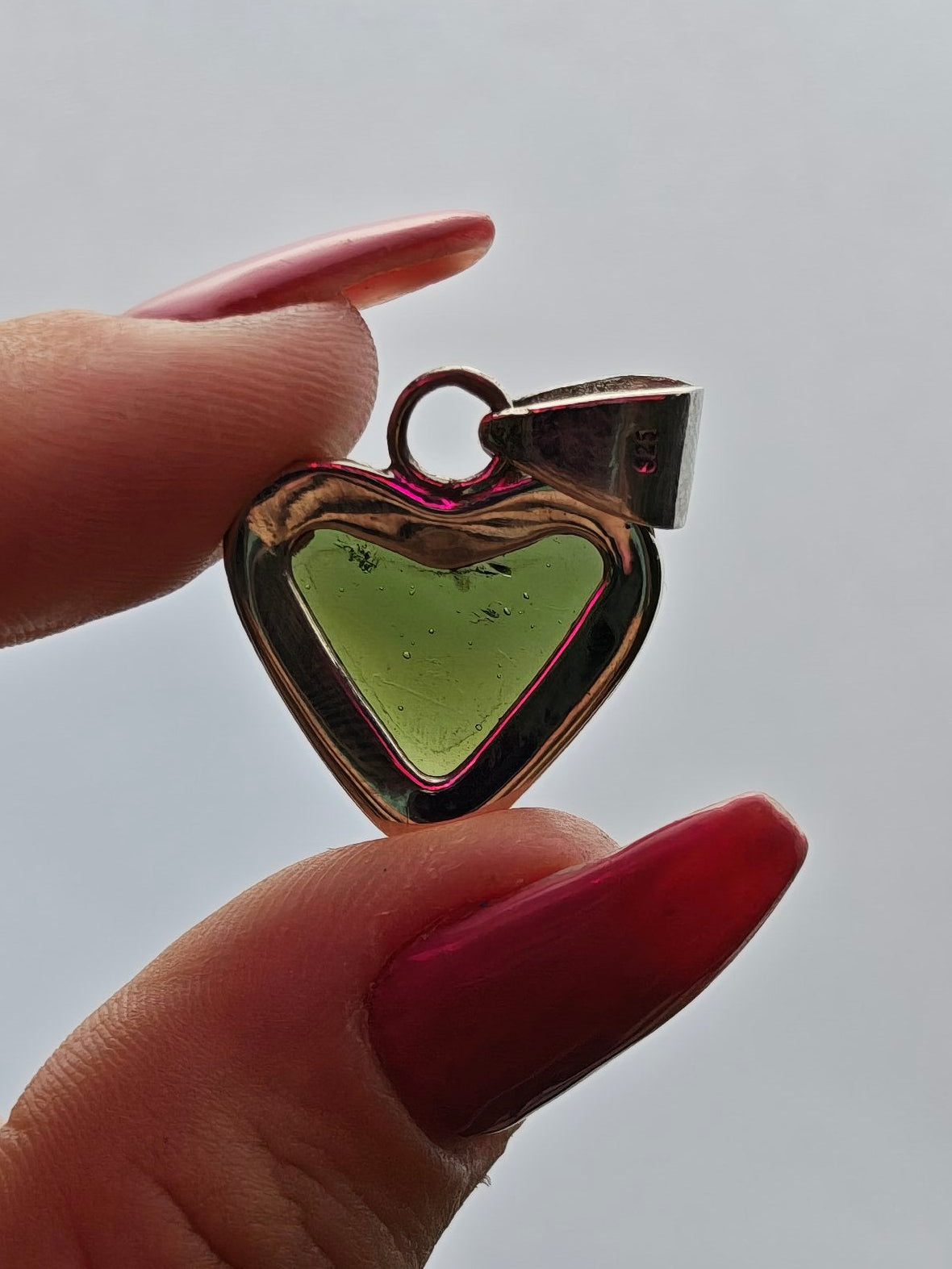 Moldavite Heart Sterling Silver Pendant