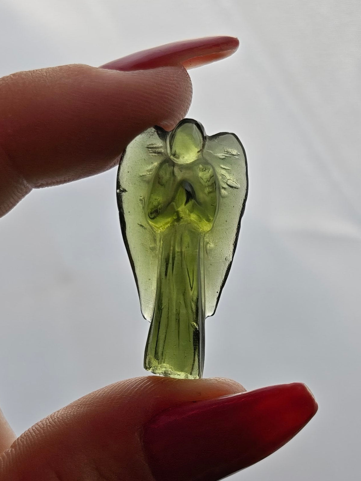 Moldavite Angel Carving