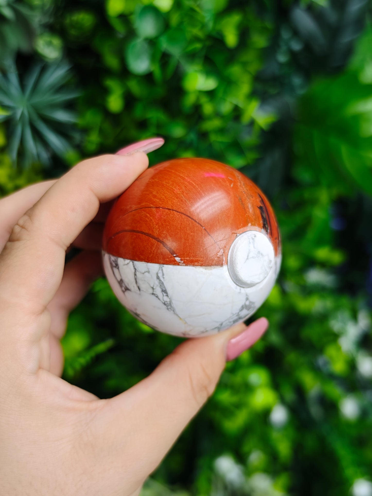 Pokemom Ball Carving - Red Jasper & Howlite