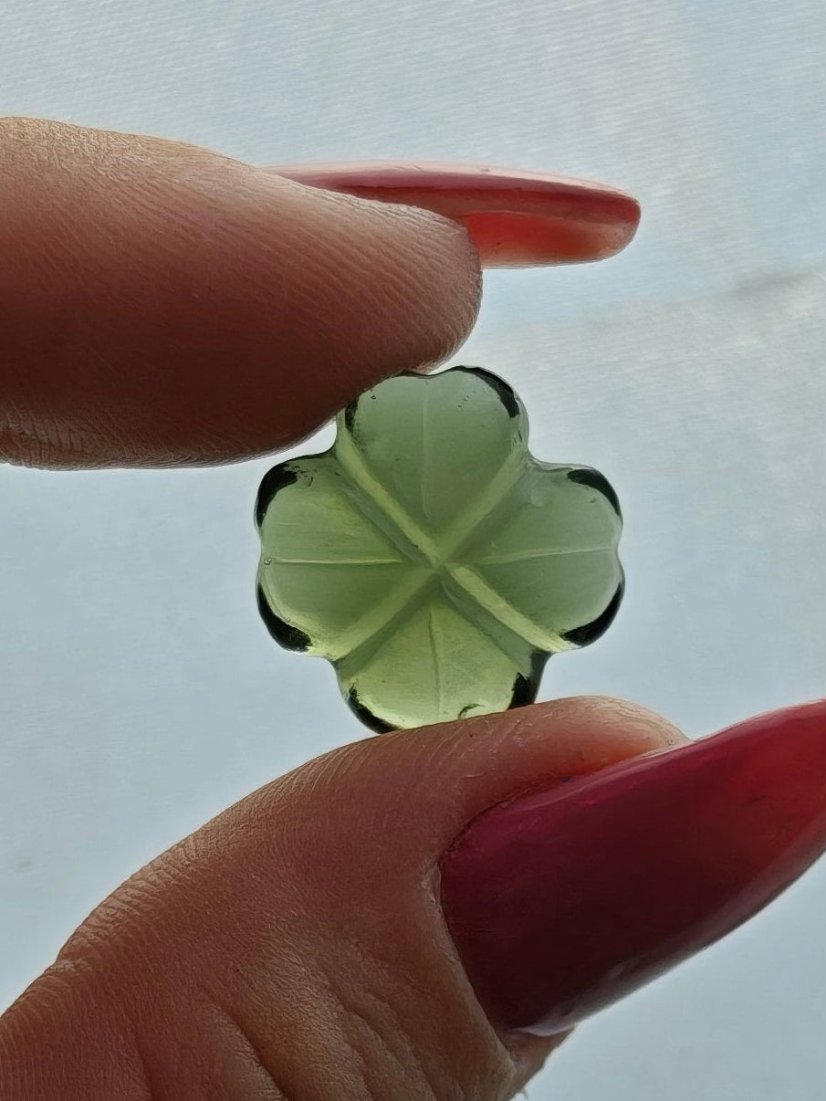 Moldavite Clover Carving