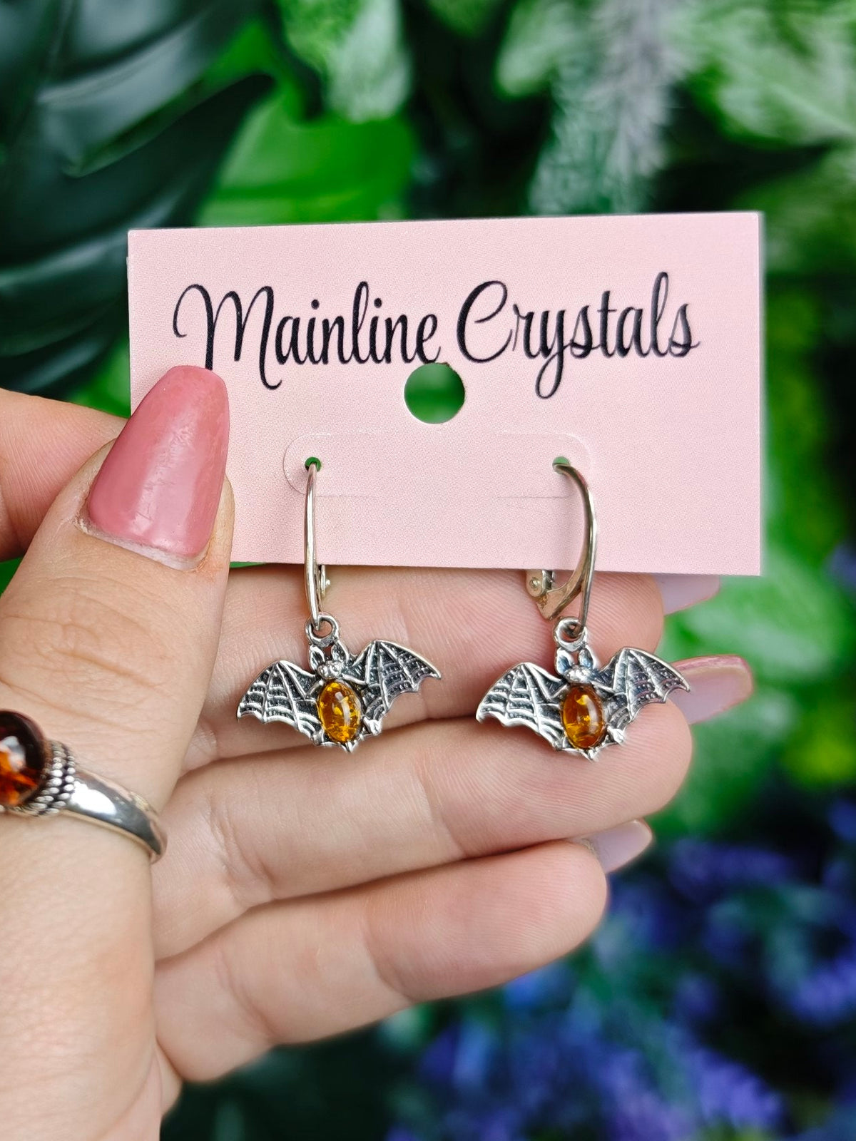 Baltic Amber Bat Sterling Silver Earrings