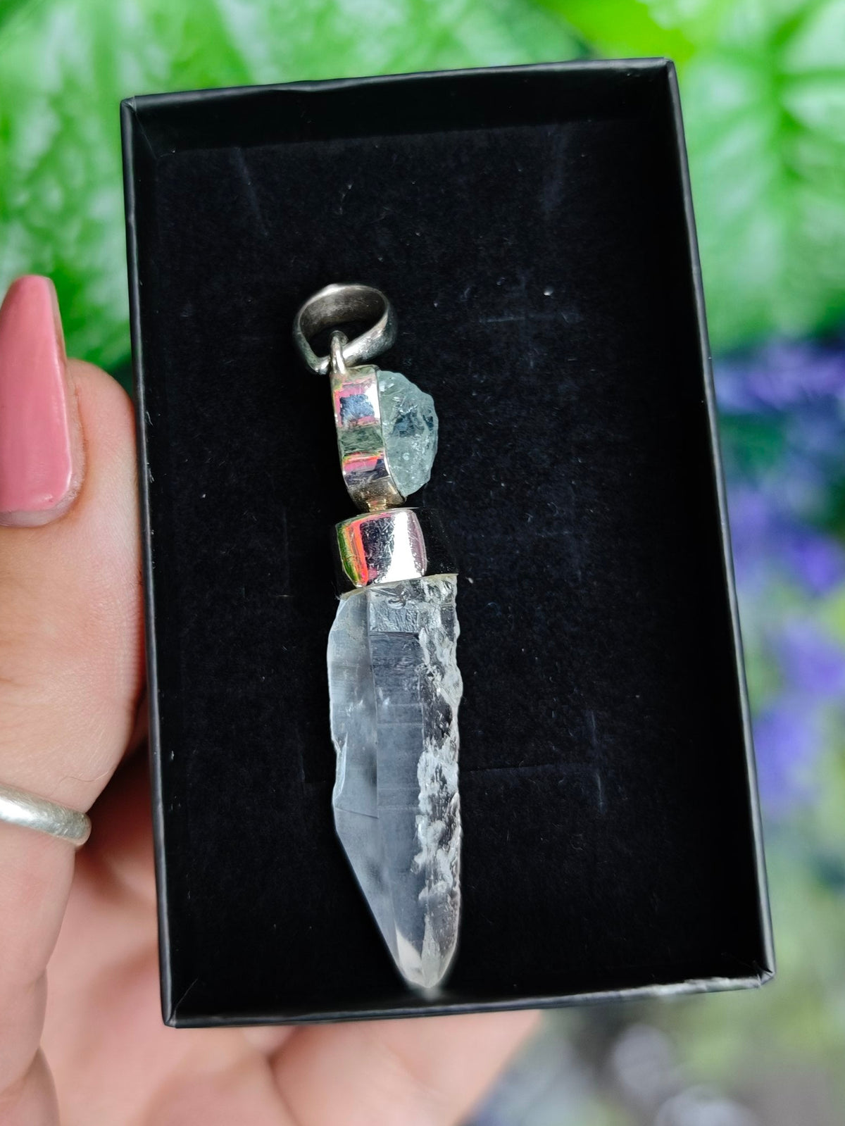 Aquamarine and Lemurian Quartz Sterling Silver Pendant