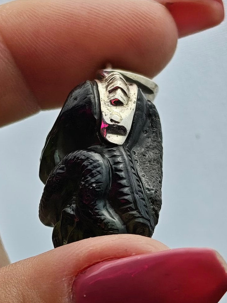 Moldavite Skull & Snake Pendant