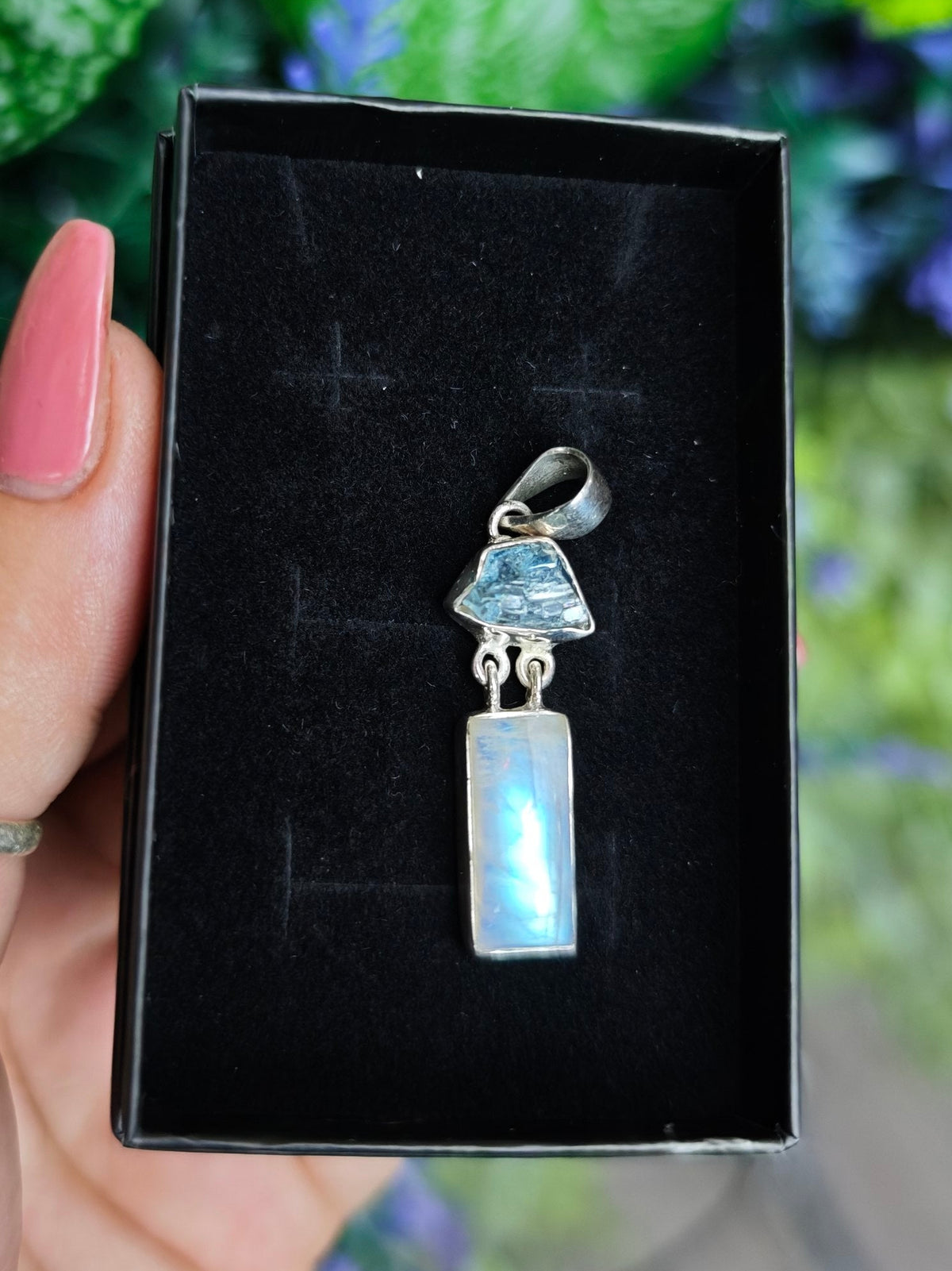 Aquamarine and Moonstone Sterling Silver Pendant