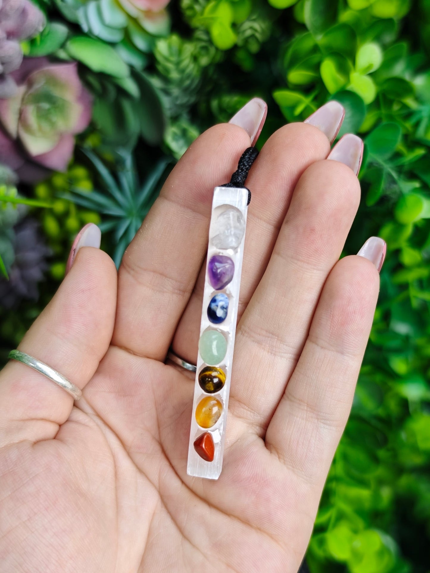 7 Chakra on Selenite Stick Necklace