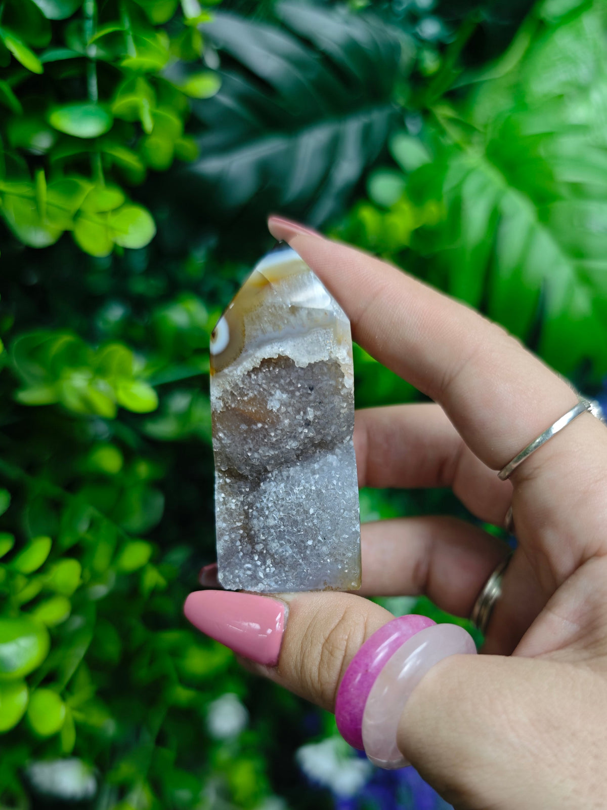 Brazilian Eye Agate & Druzy Quartz Tower