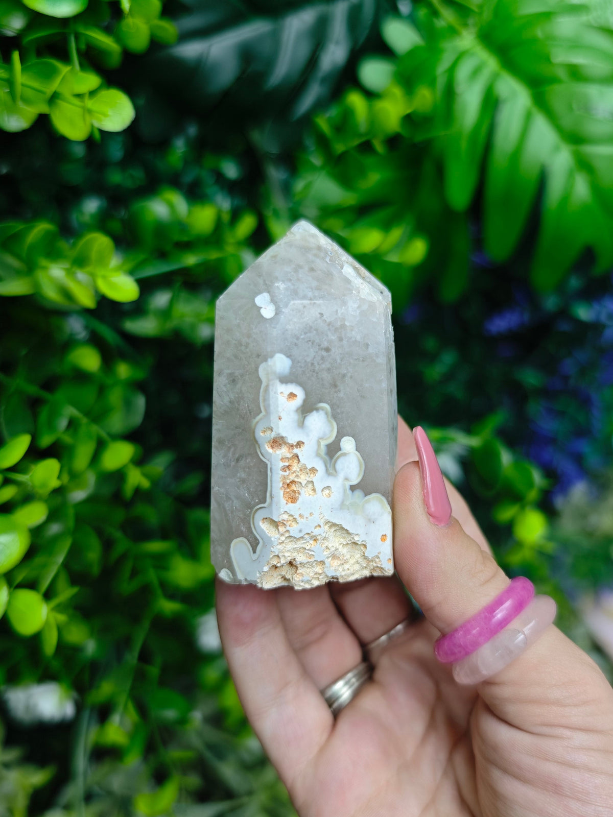 Brazilian Agate & Druzy Quartz Tower with Goethite