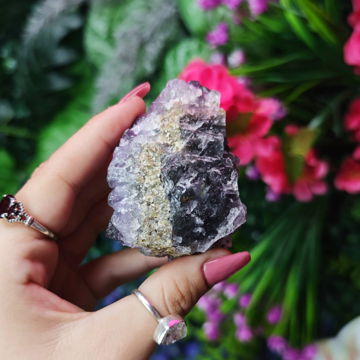 Elestial Amethyst on Fluorite Specimen