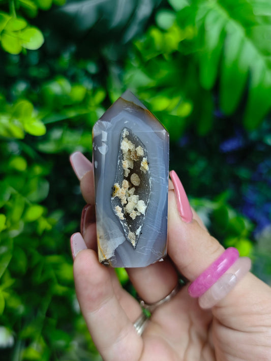 Brazilian Agate, Druzy Quartz & Calcite Tower