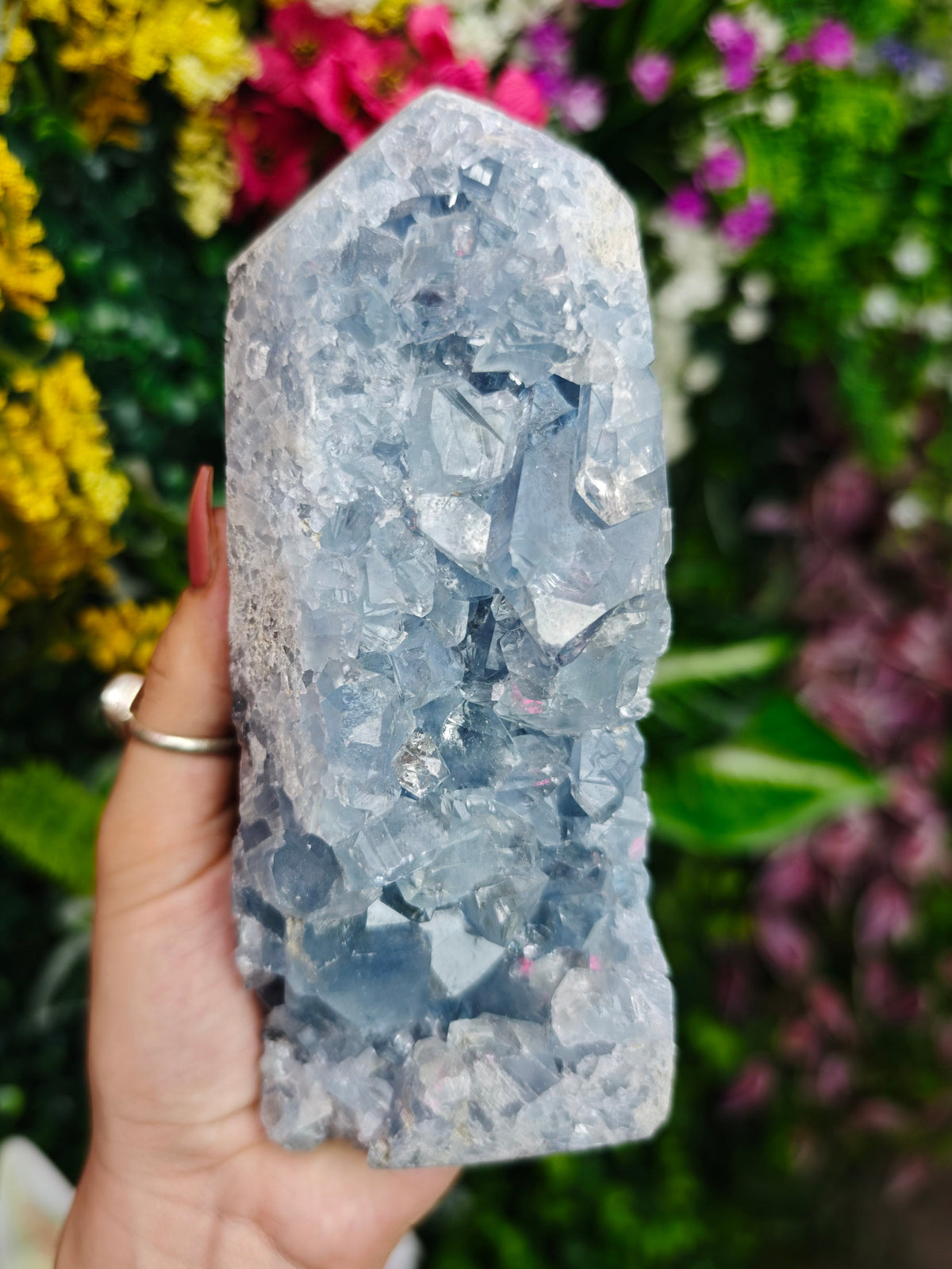 Blue Celestite Raw and Polished Tower