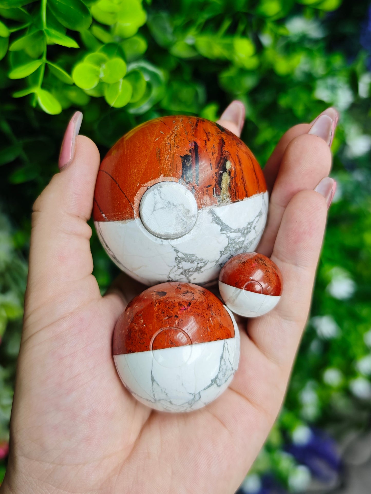 Pokemom Ball Carving - Red Jasper & Howlite