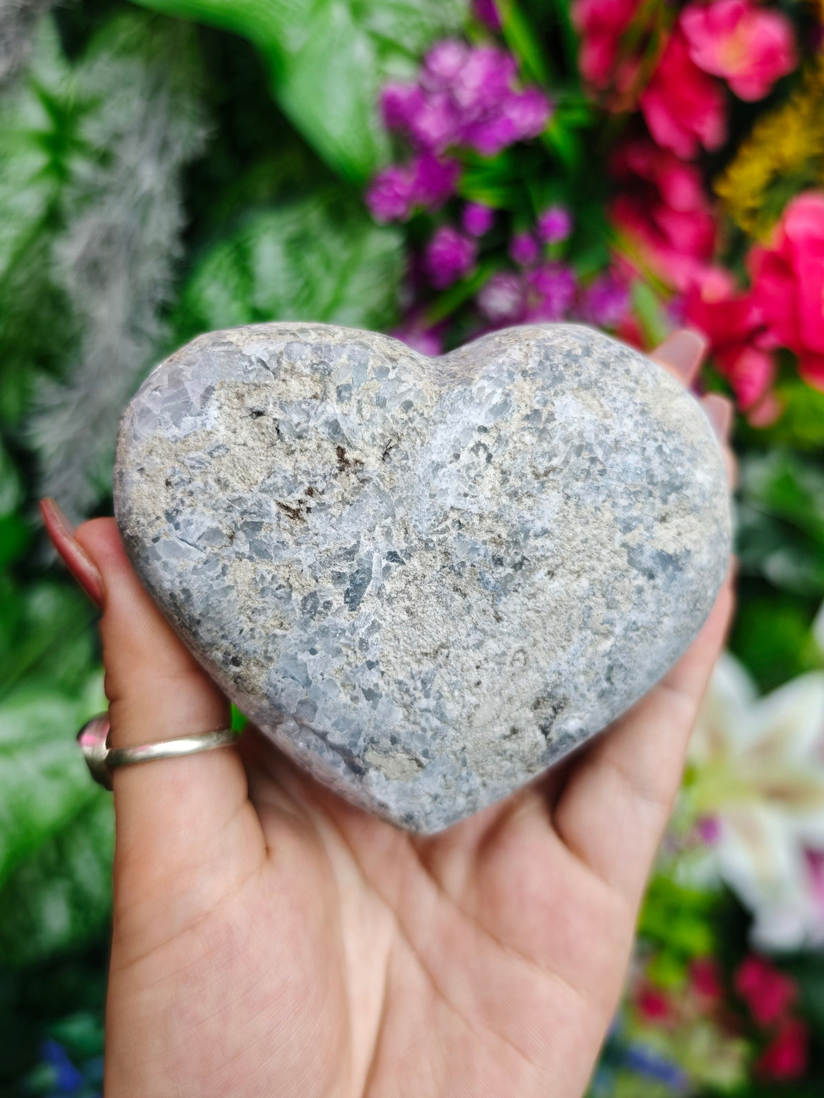 Blue Celestite Raw and Polished Puffy Heart