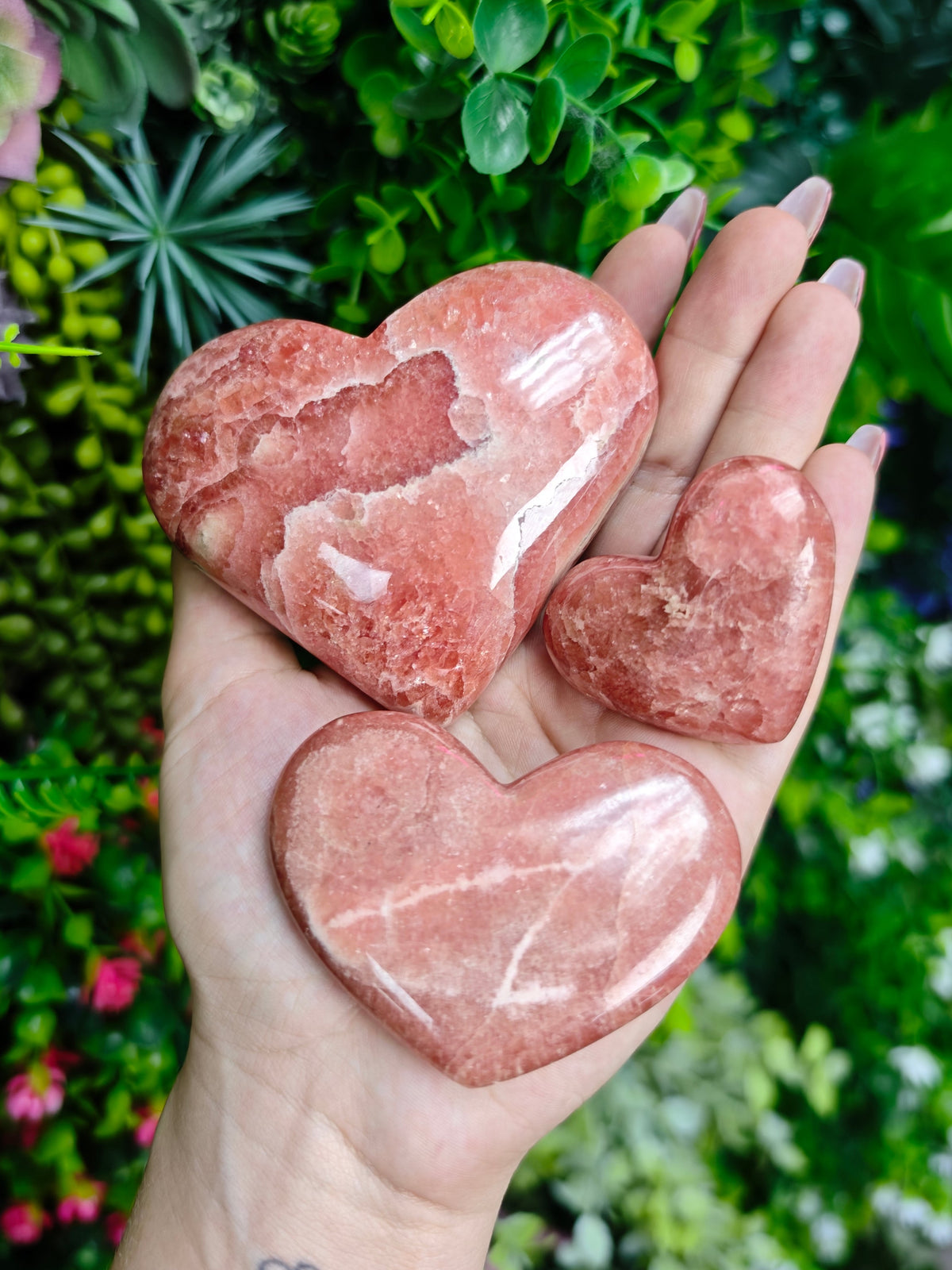 Rhodochrosite Heart Carvings