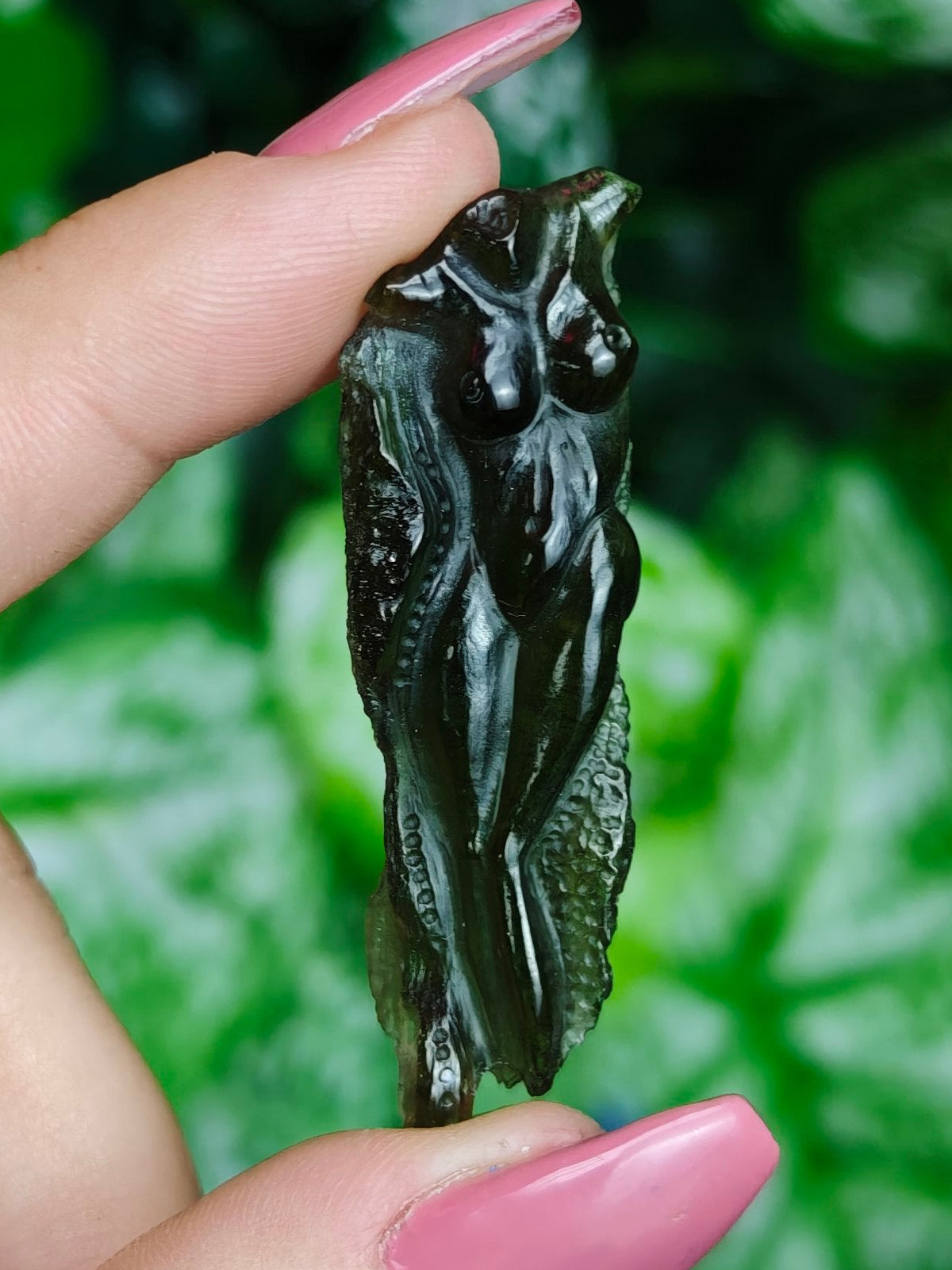 Moldavite Goddess Body Carving