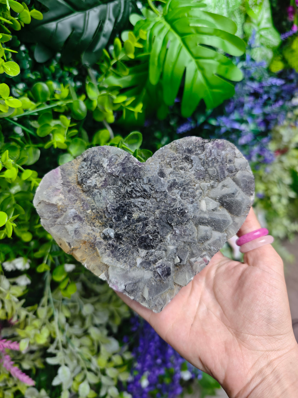 Fluorite Heart Half Raw Half Polished