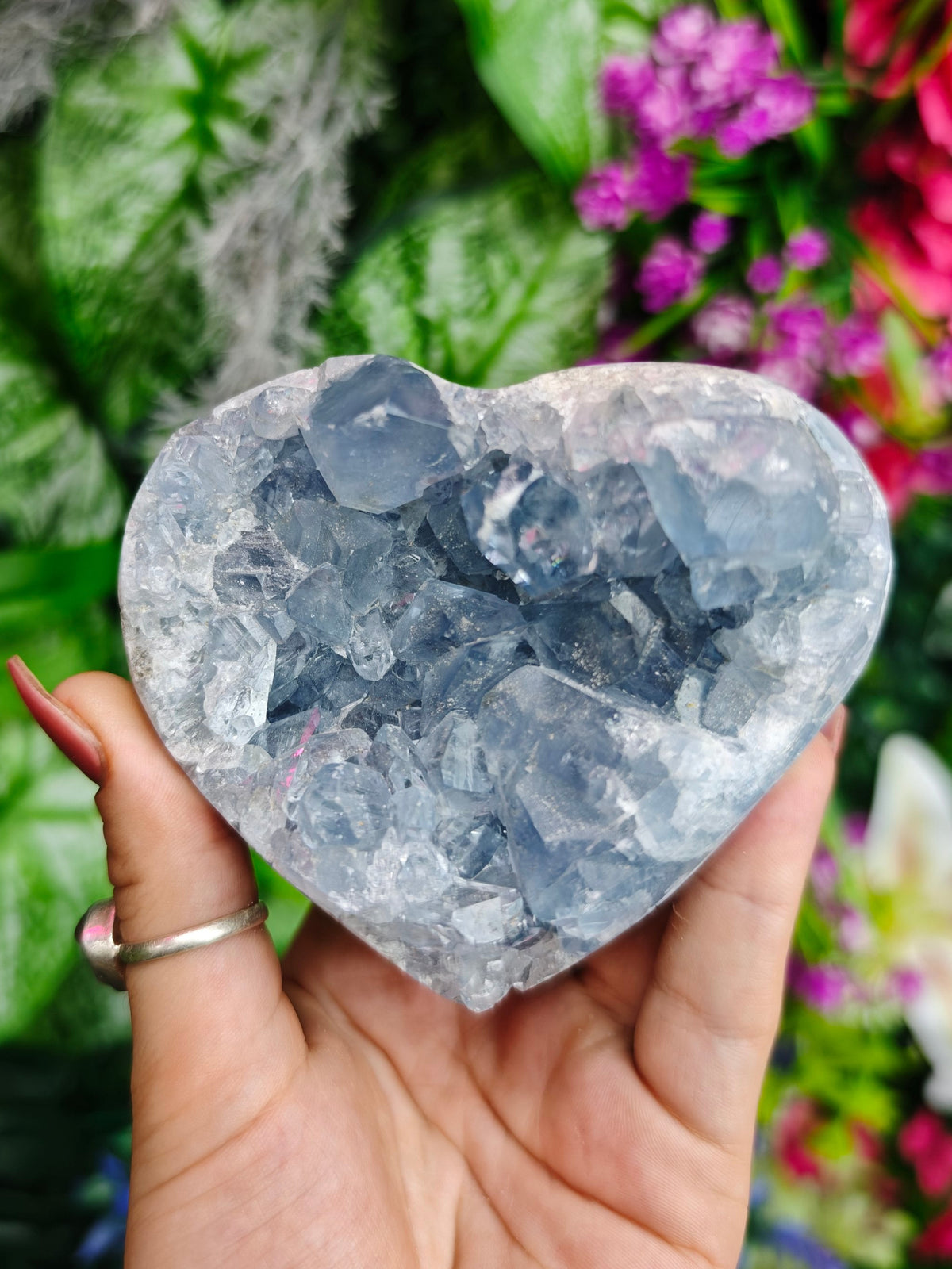 Blue Celestite Raw and Polished Puffy Heart