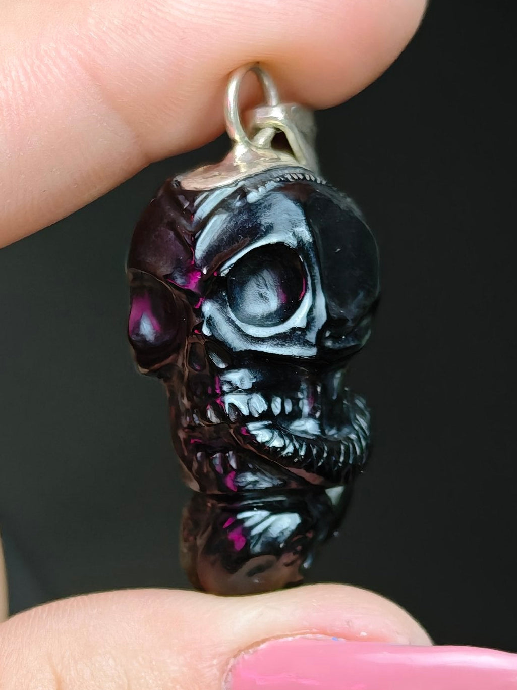 Moldavite Skull & Snake Pendant