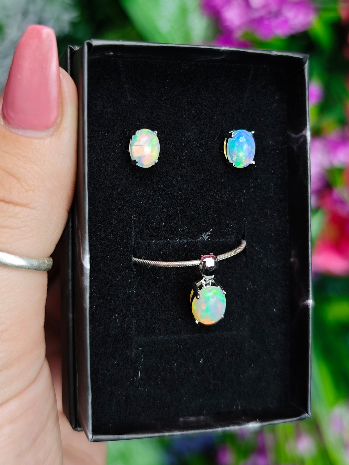 Ethiopian Opal Sterling Silver Set | Pendant + Earrings