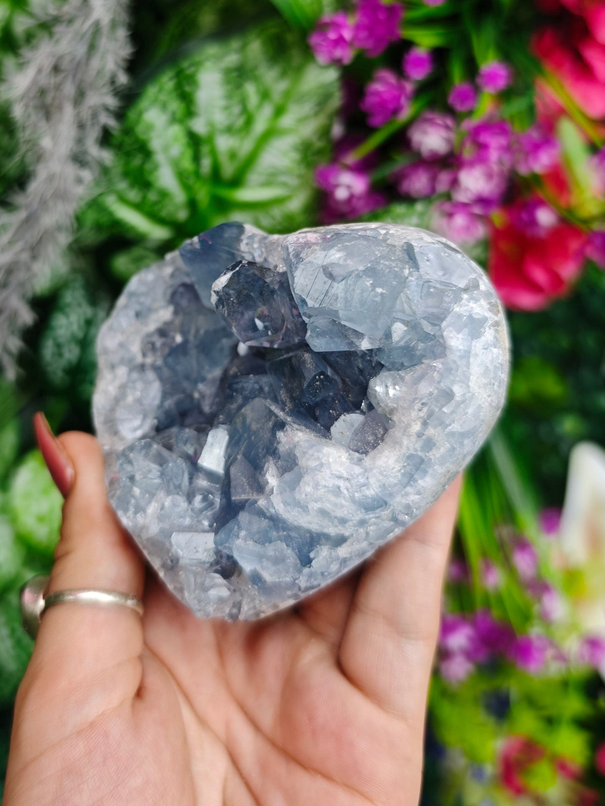 Blue Celestite Raw and Polished Puffy Heart