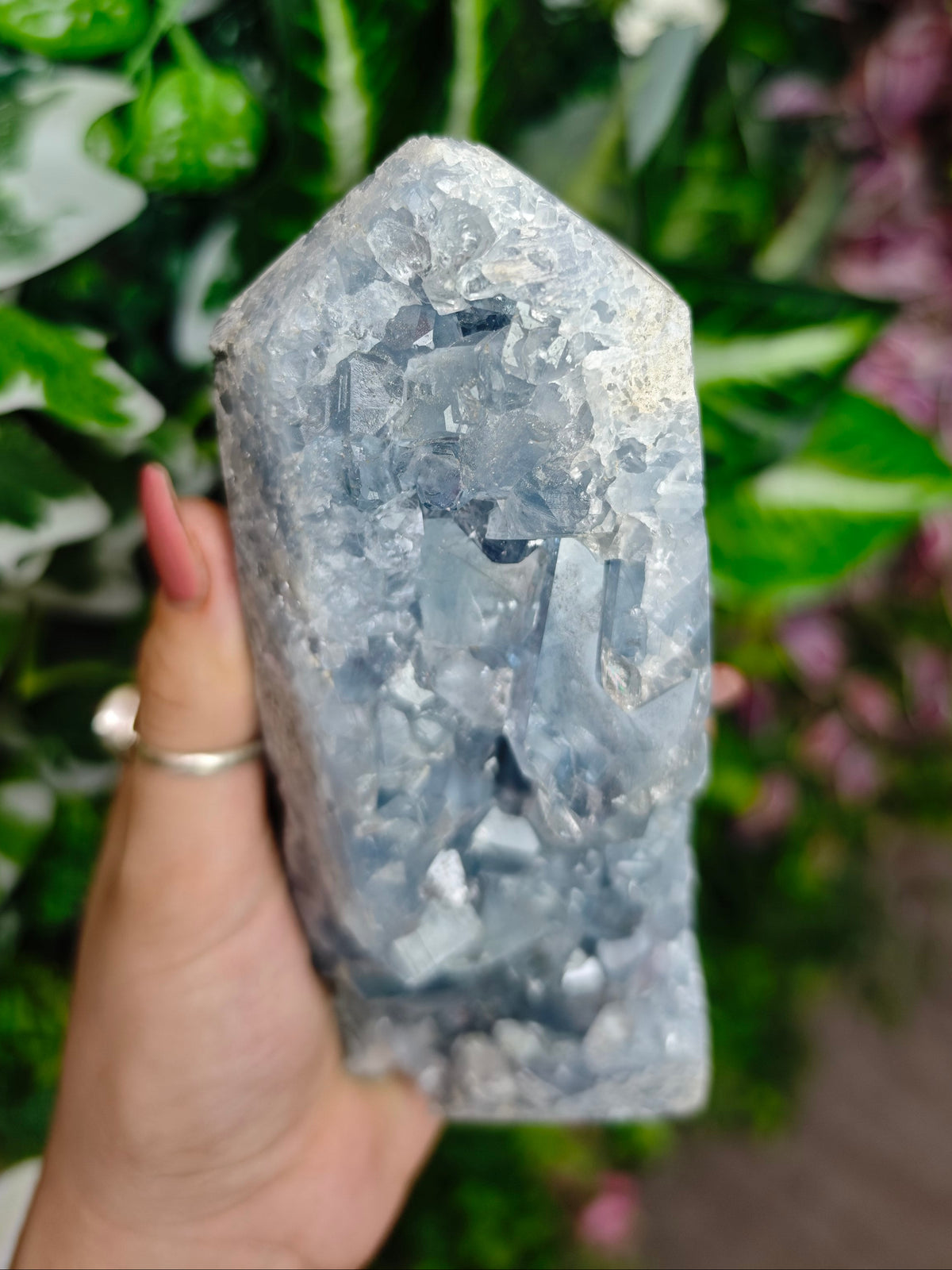Blue Celestite Raw and Polished Tower