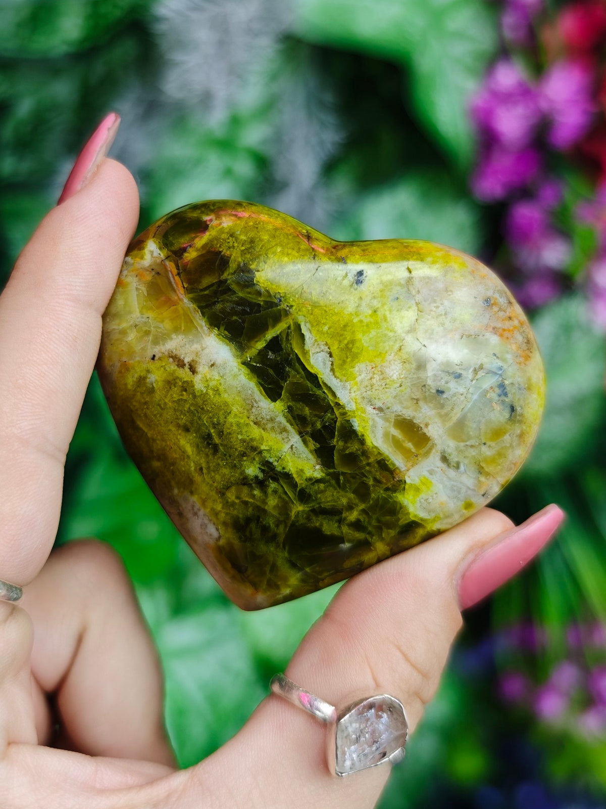 Green Opal Puffy Heart
