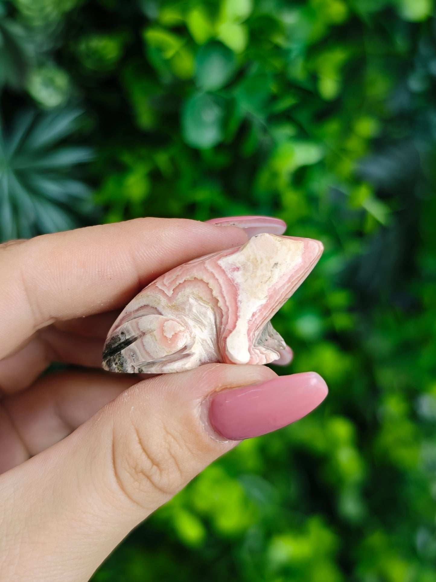 Rhodochrosite Frog Carving