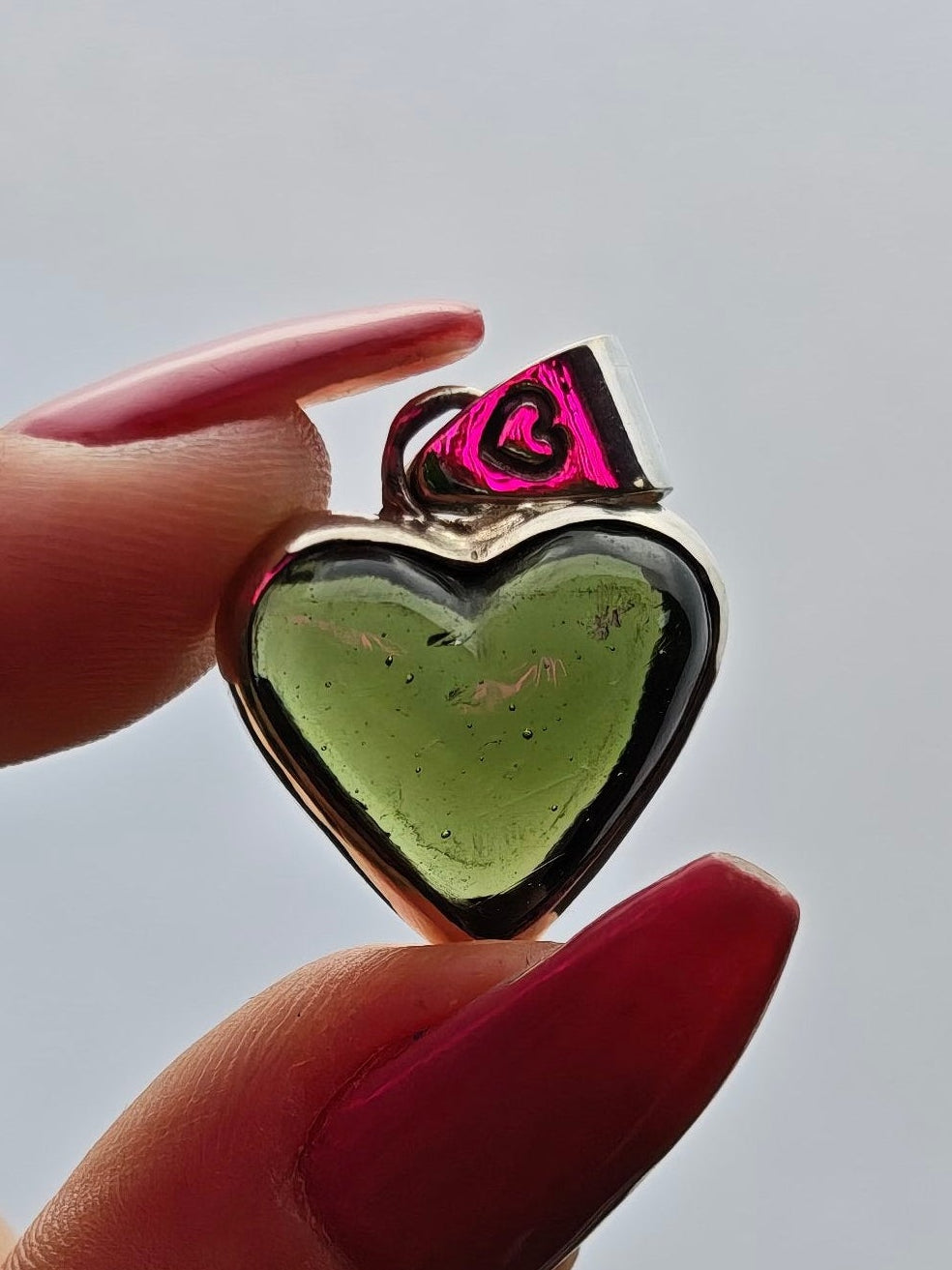 Moldavite Heart Sterling Silver Pendant
