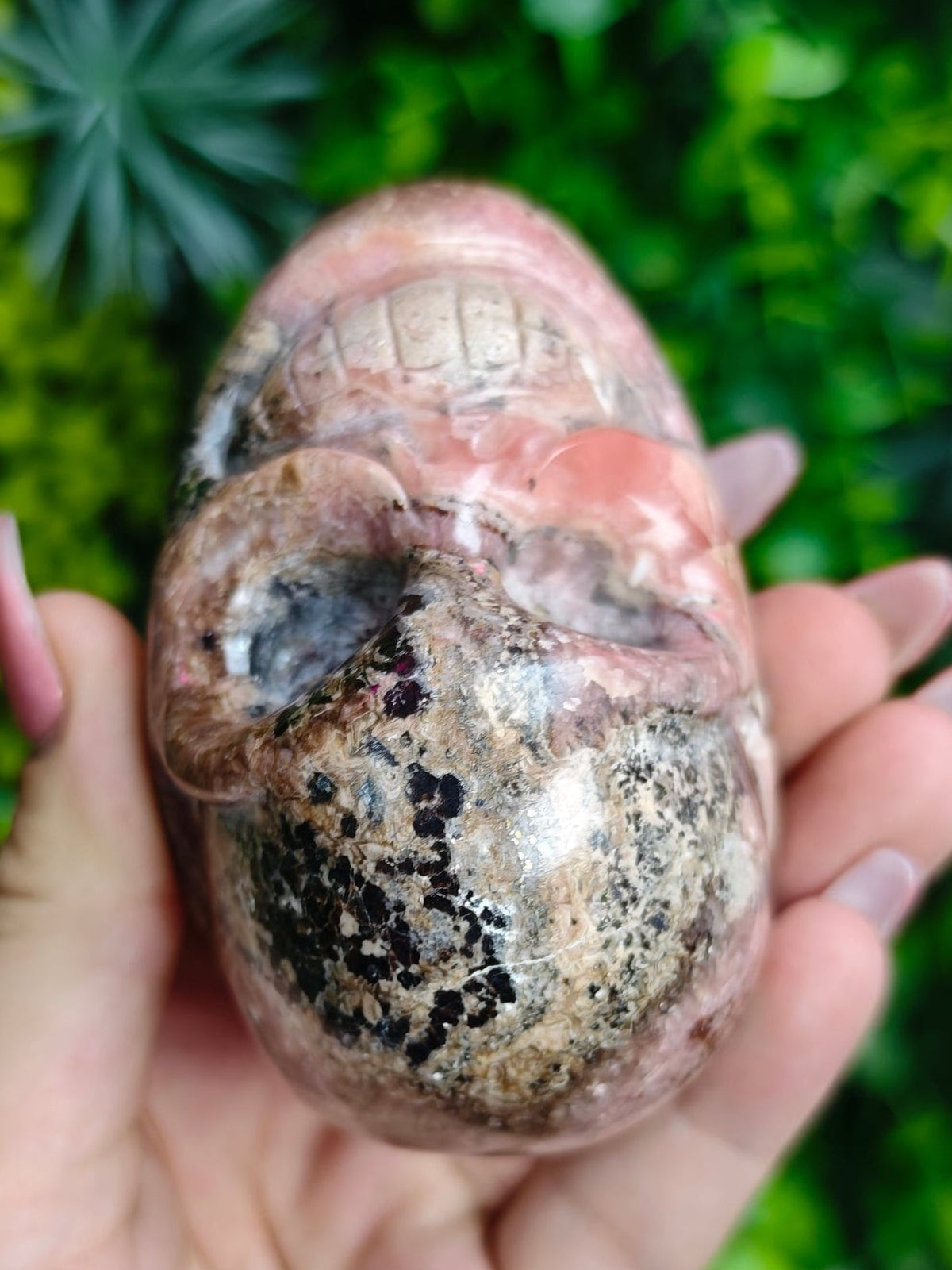 Rhodochrosite Skull Carving