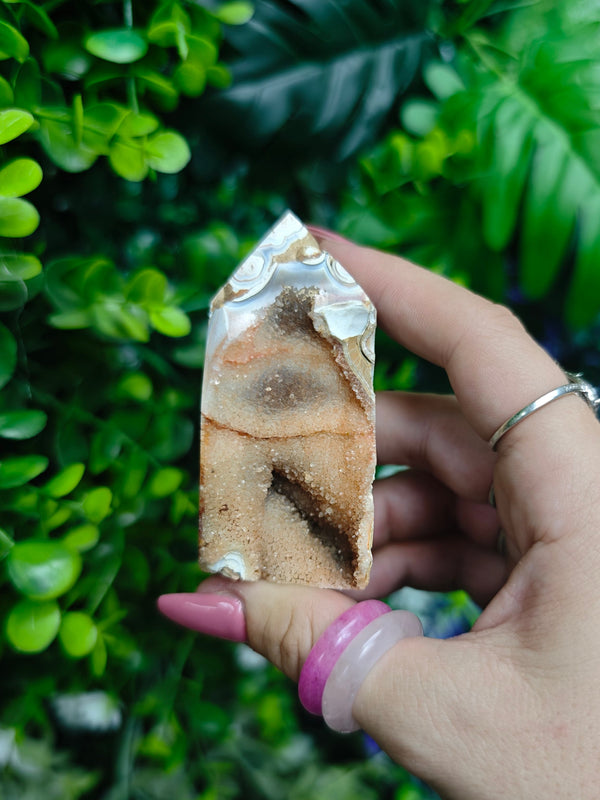 Brazilian Lace Agate & Druzy Quartz Tower