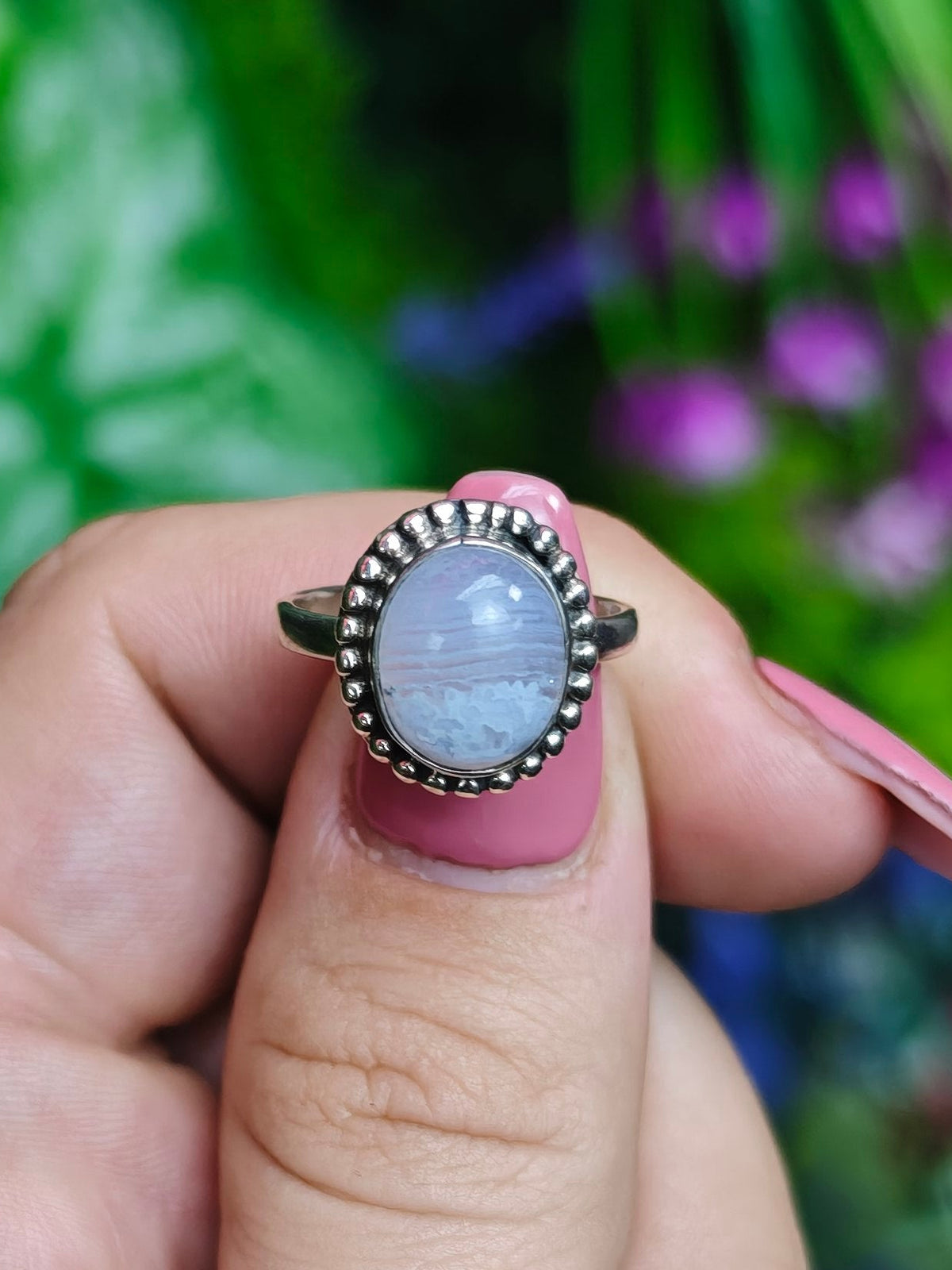 Blue Lace Agate Ring Size 6 Sterling Silver