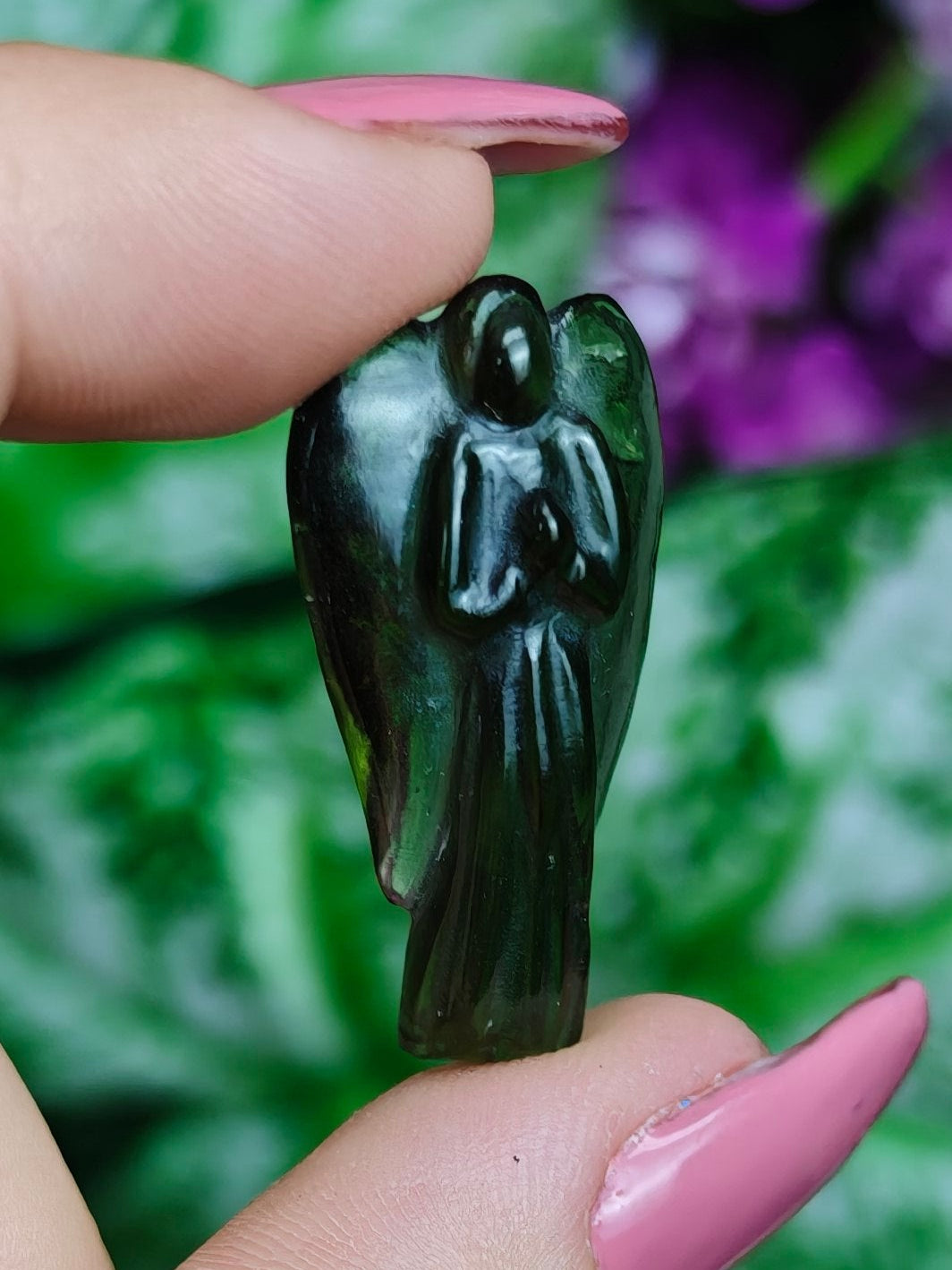 Moldavite Angel Carving