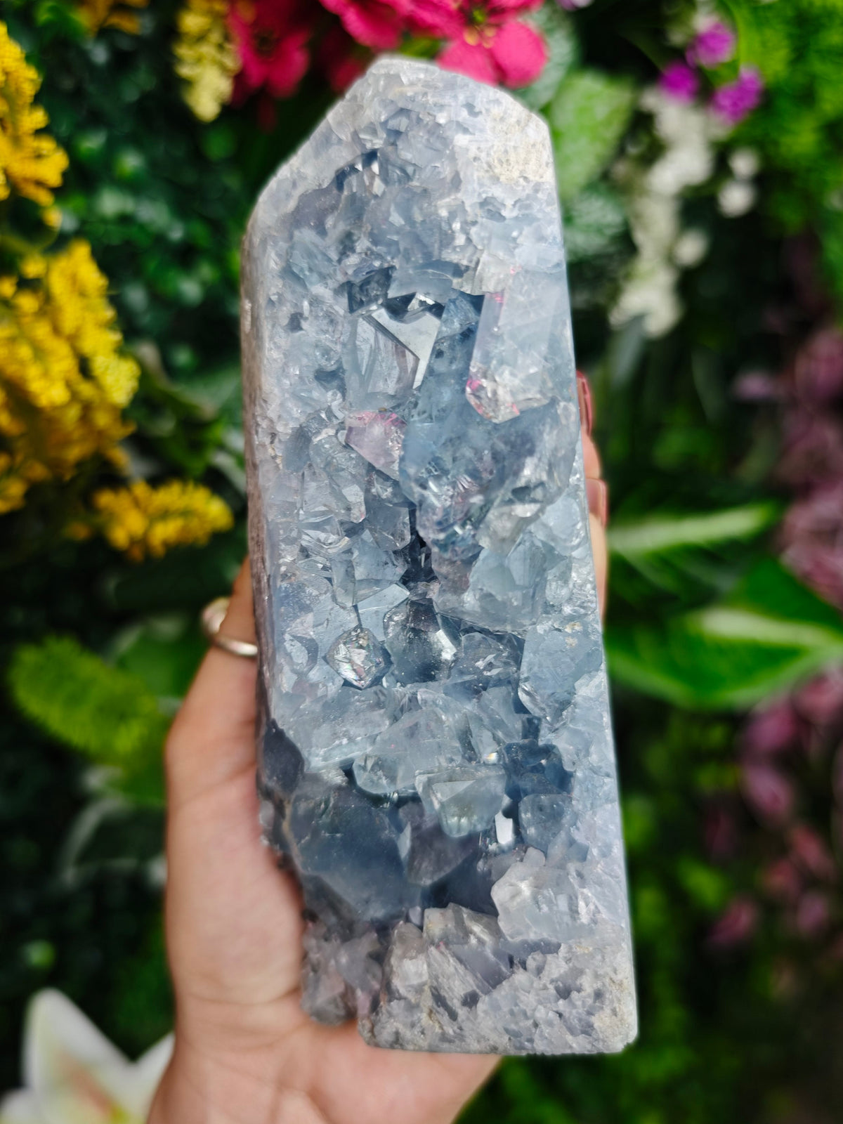 Blue Celestite Raw and Polished Tower