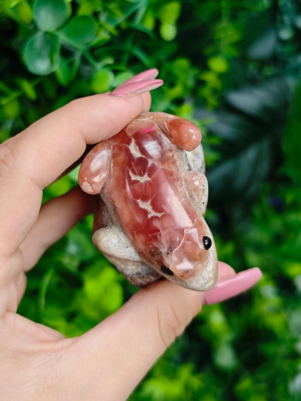 Rhodochrosite Frog Carving