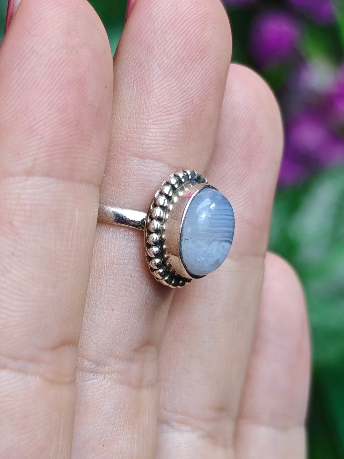 Blue Lace Agate Ring Size 6 Sterling Silver