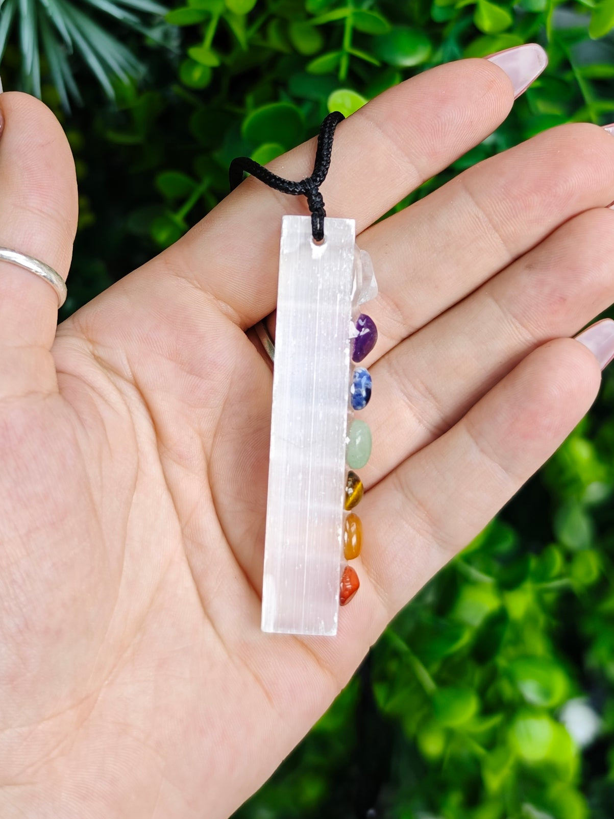 7 Chakra on Selenite Stick Necklace
