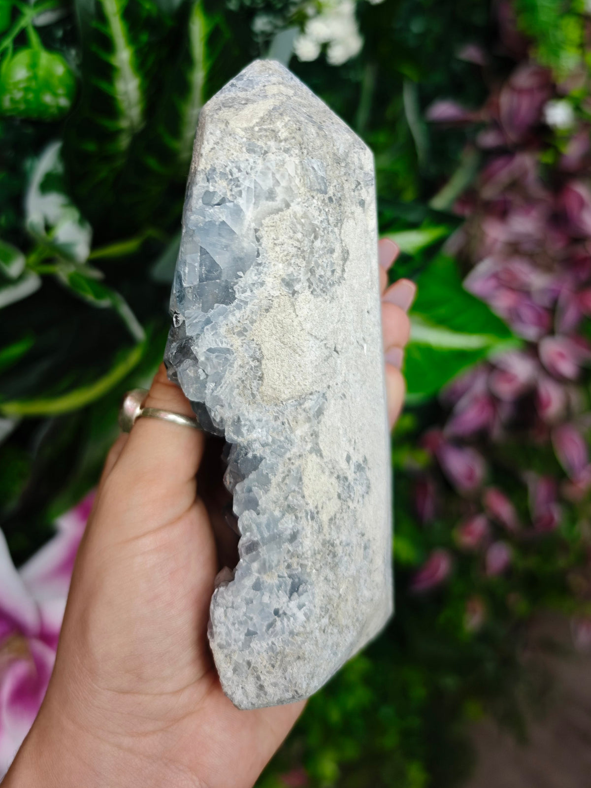Blue Celestite Raw and Polished Tower