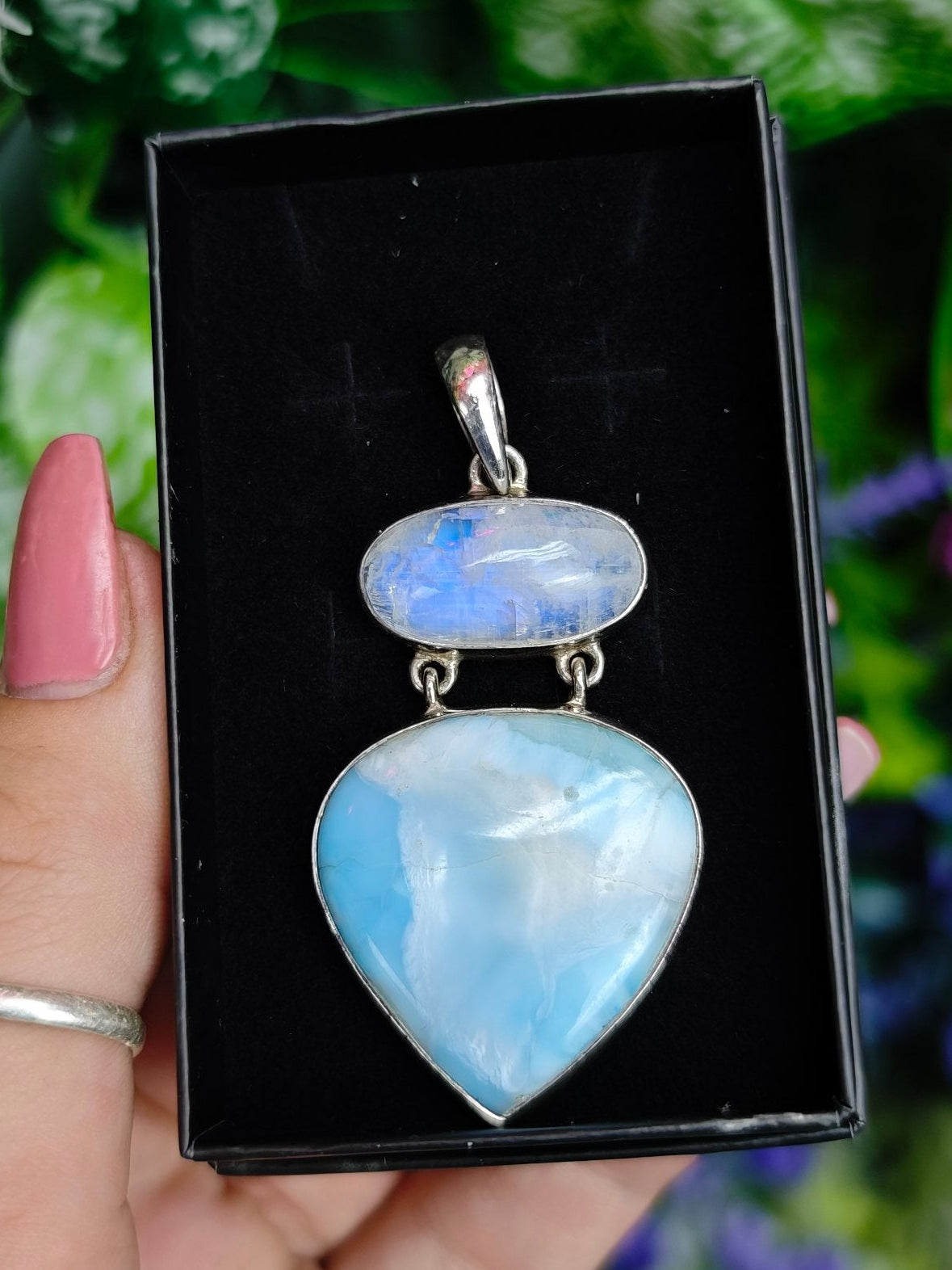 Moonstone and Larimar Sterling Silver Pendant