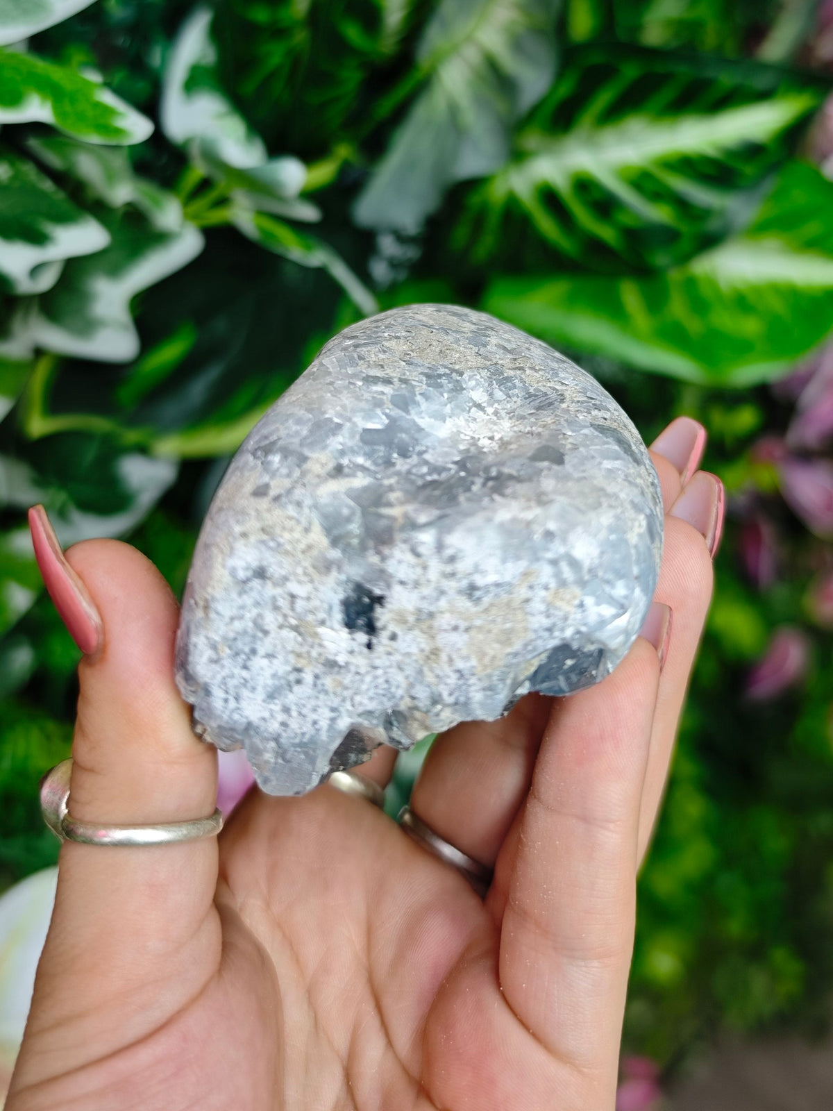 Blue Celestite Raw and Polished Cave