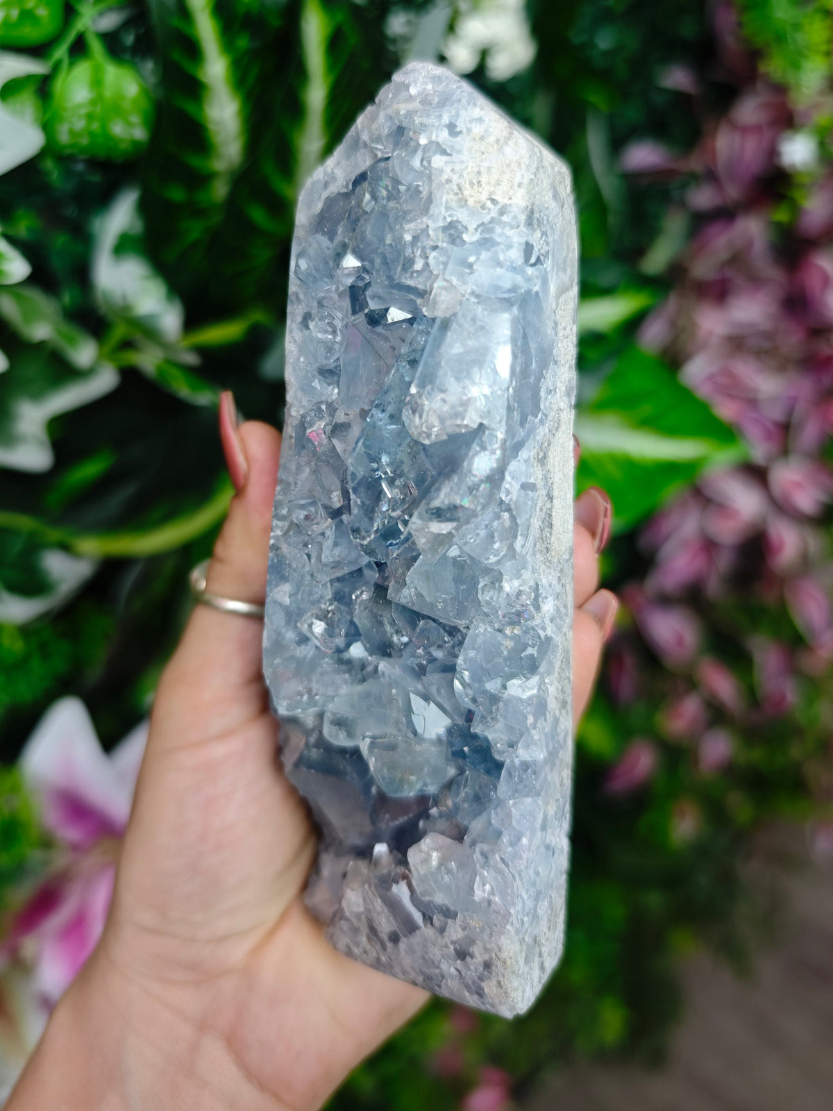 Blue Celestite Raw and Polished Tower
