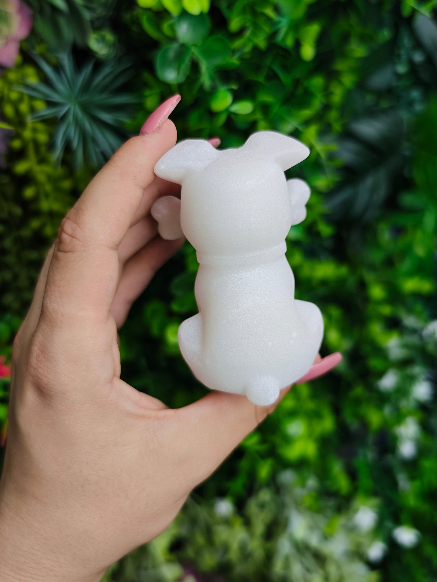 White Jade Dog With Bone Carving