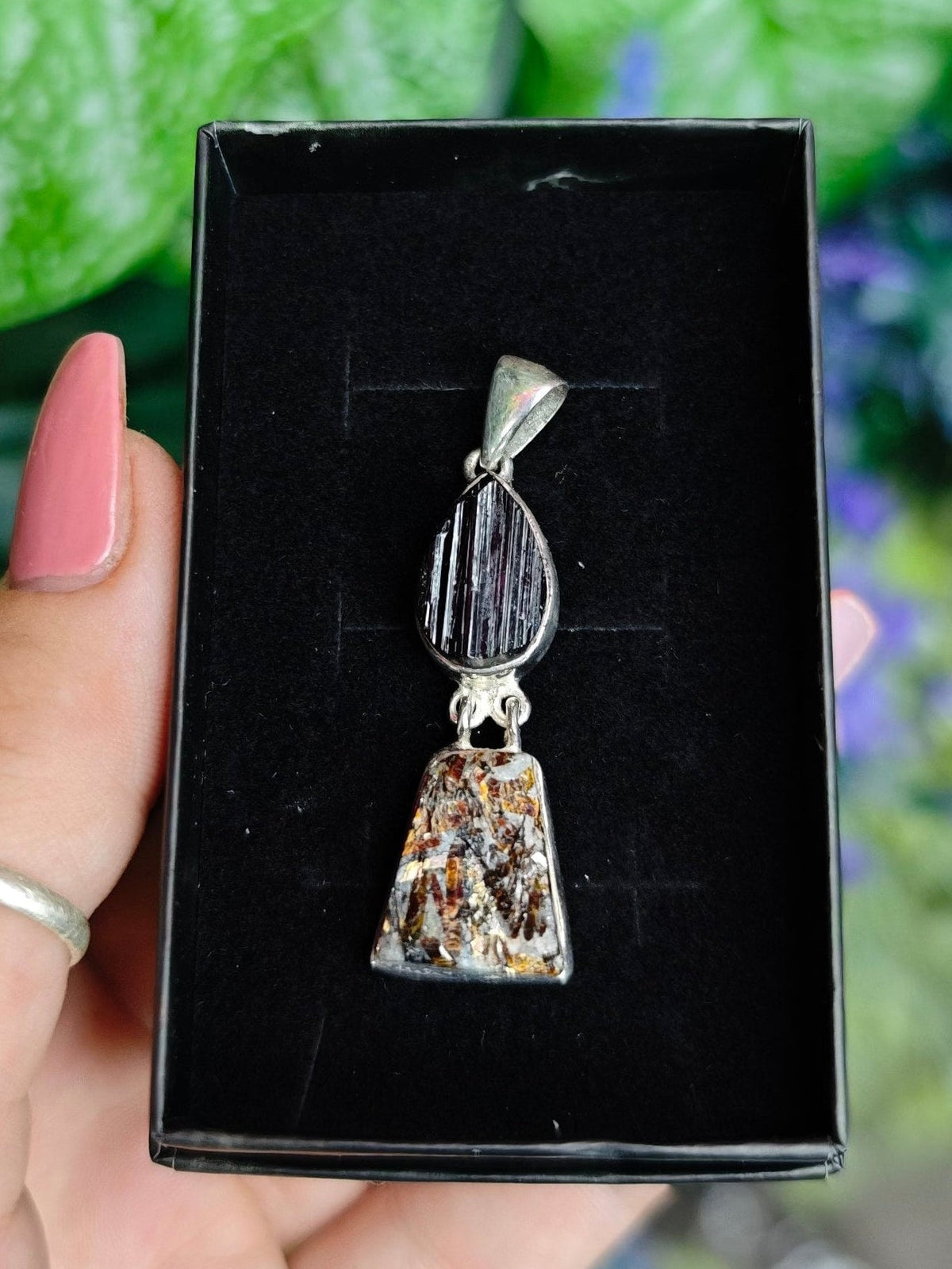 Black Tourmaline & Astrophyllite Sterling Silver Pendant