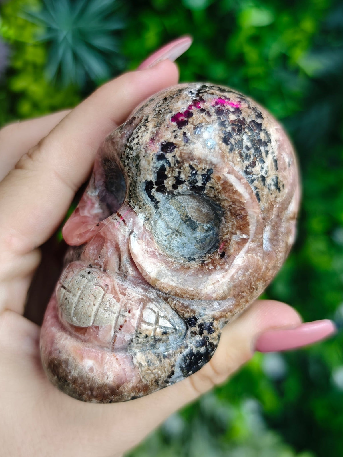 Rhodochrosite Skull Carving