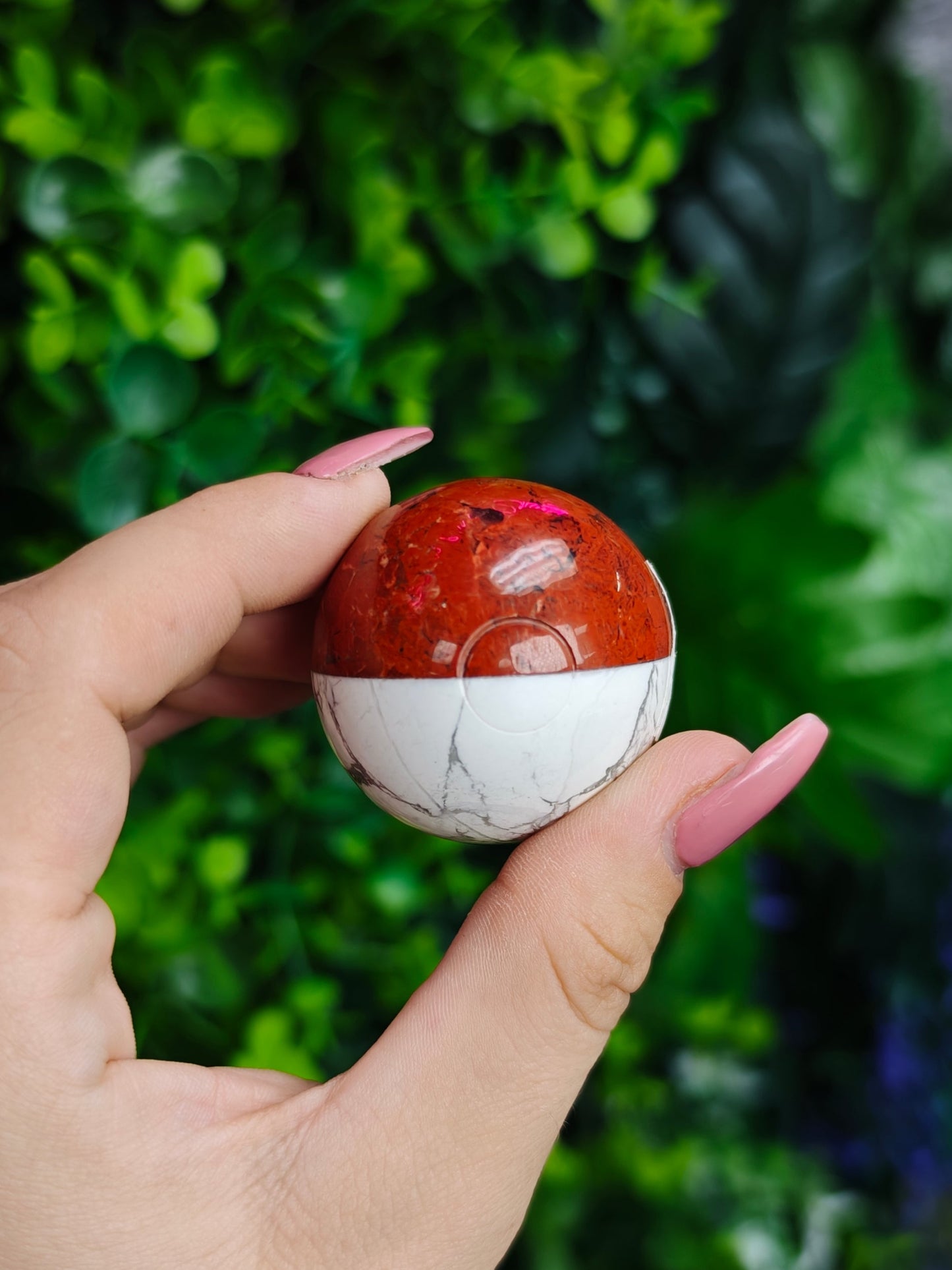 Pokemom Ball Carving - Red Jasper & Howlite